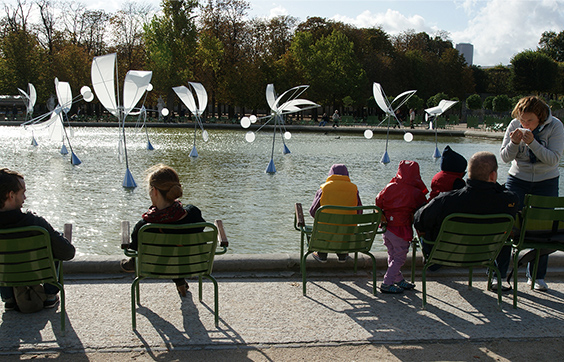Works at the octagonal basin of Jardin des Tuileries in Paris in FIAC